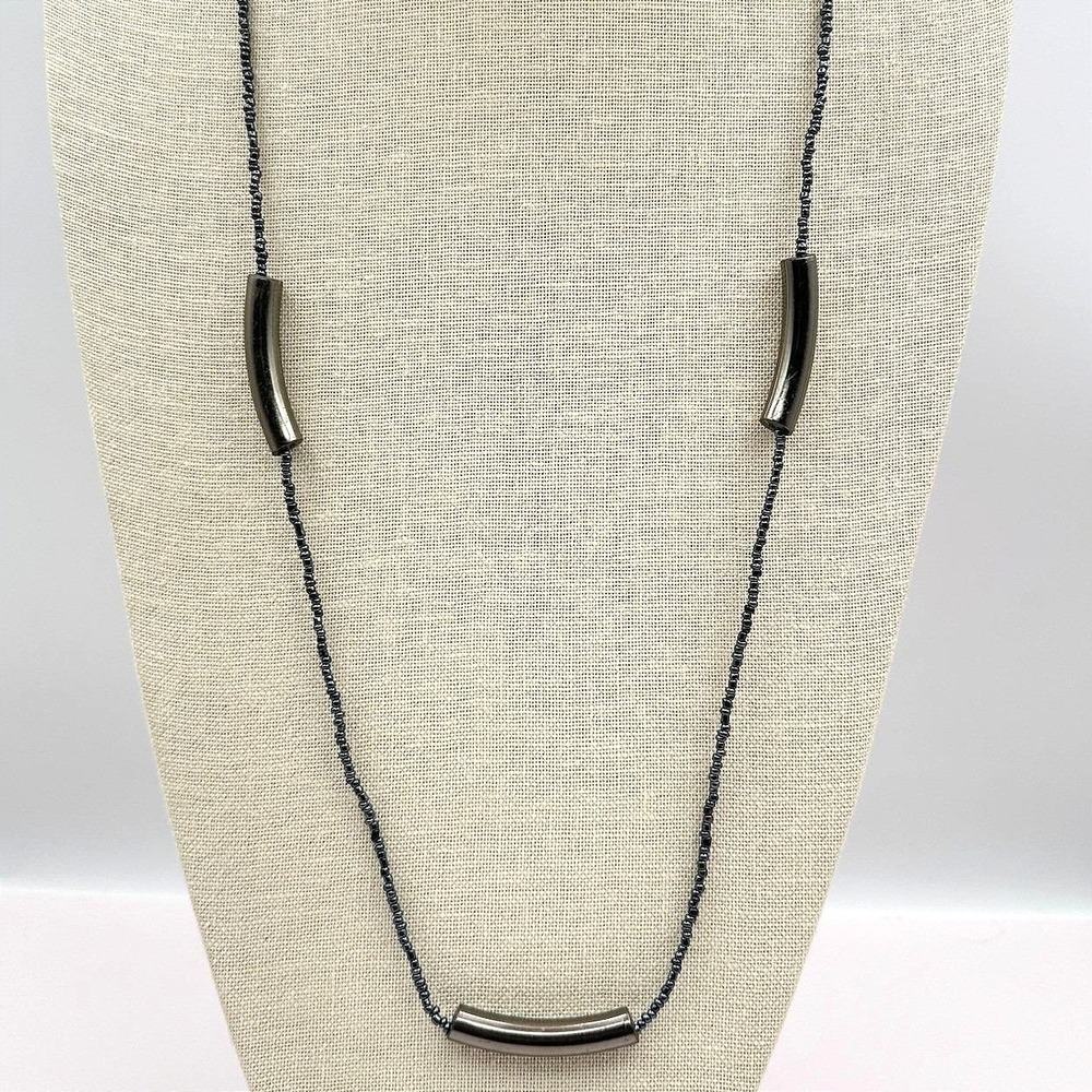 Vintage‎ Y2K Silver-Tone Curved Tube Beaded Necklace Women's Classic Jewelry Y2K